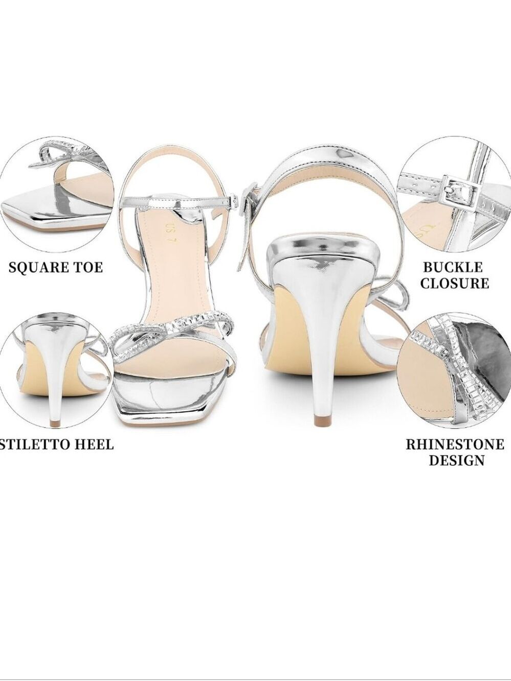 Perphy Rhinestone Sparkly Heel Square Toe Stiletto Heel Sandals NWT Size 8.5 - Picture 5 of 13